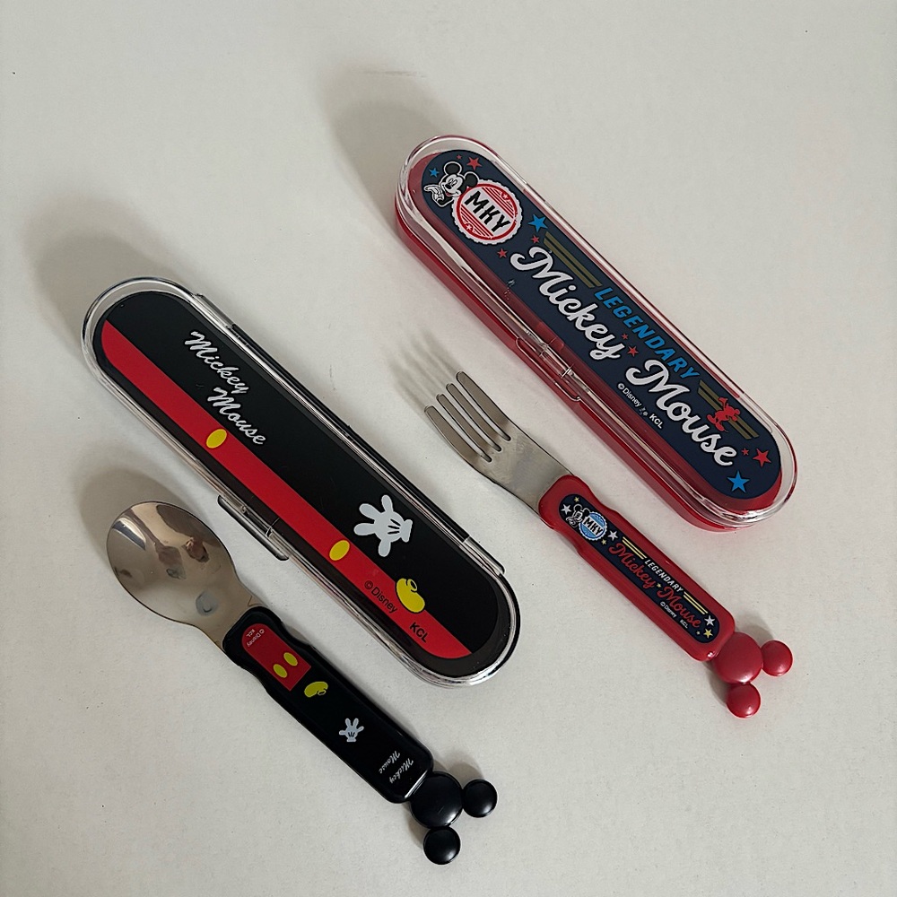 Daiso Disney Mickey Travel Lunch Black and Red Utensils